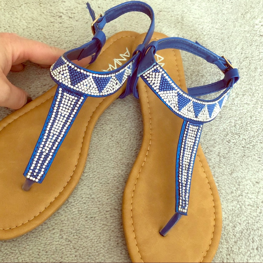 Electric Blue & Sparkle Thong Flat Sandals